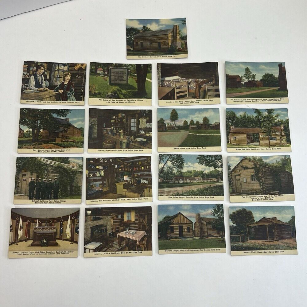 17 Vintage Souvenir pictures Views Lincoln's New Salem IL State Park
